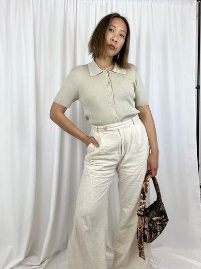 SILK RIBBED COLLARED TOP