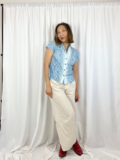 VINTAGE BLUE PAISLEY TOP