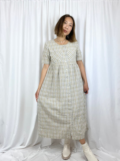 PLAID BUTTON FRONT DRESS