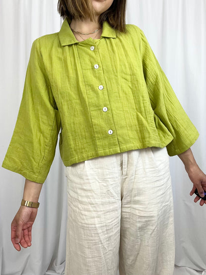 CHARTREUSE CROPPED BUTTON DOWN