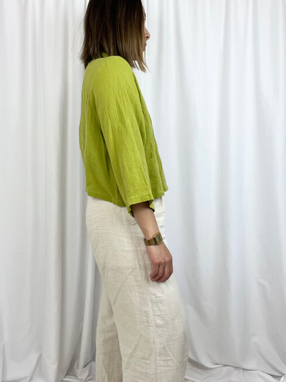 CHARTREUSE CROPPED BUTTON DOWN
