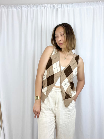 TALBOTS MERINO WOOL ARGYLE SWEATER VEST