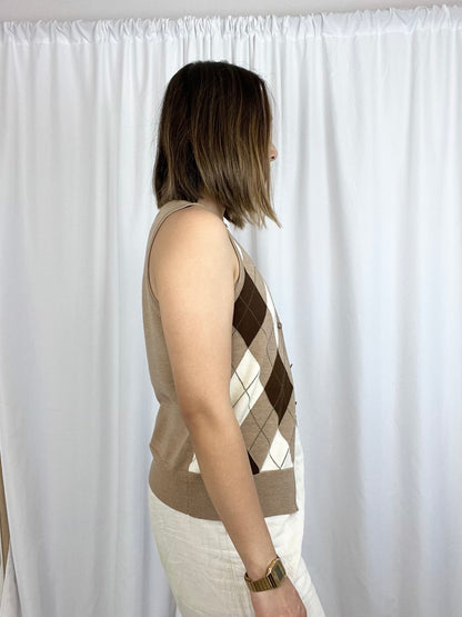 TALBOTS MERINO WOOL ARGYLE SWEATER VEST