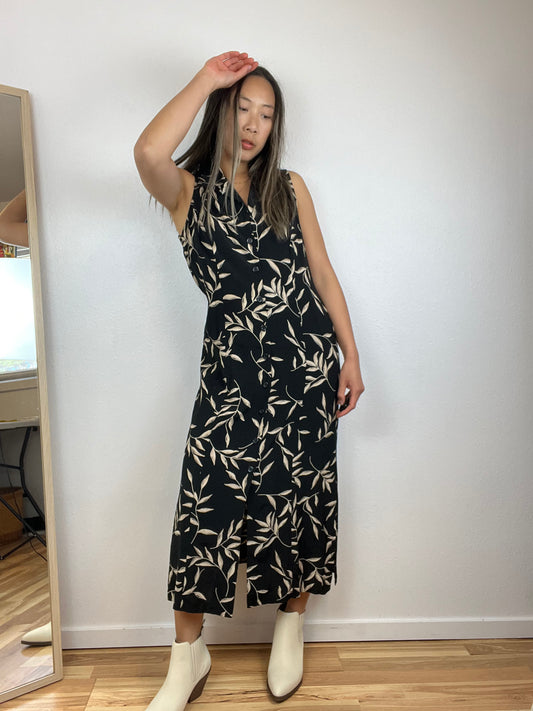 ABSTRACT FOLIAGE MAXI DRESS