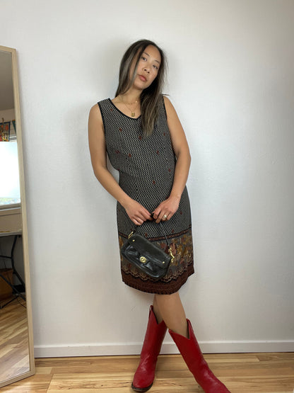 90s PATTERNED FLORAL MIDI DRESS