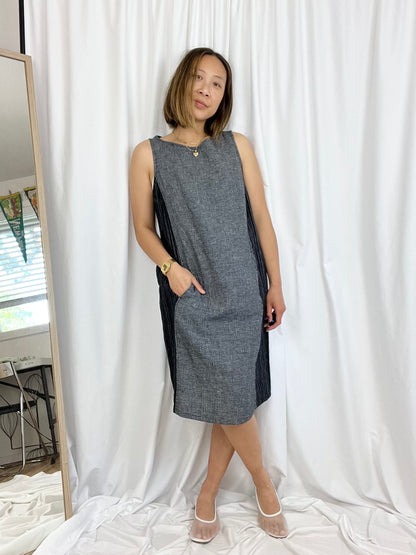 LINEN STRIPED GINGHAM DRESS