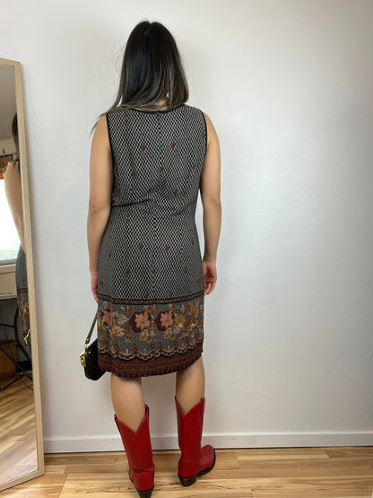 90s PATTERNED FLORAL MIDI DRESS