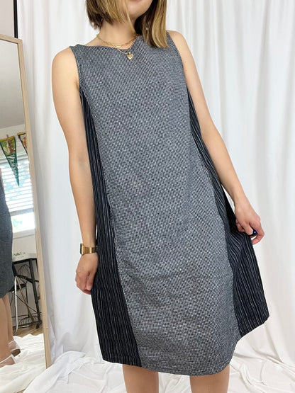 LINEN STRIPED GINGHAM DRESS