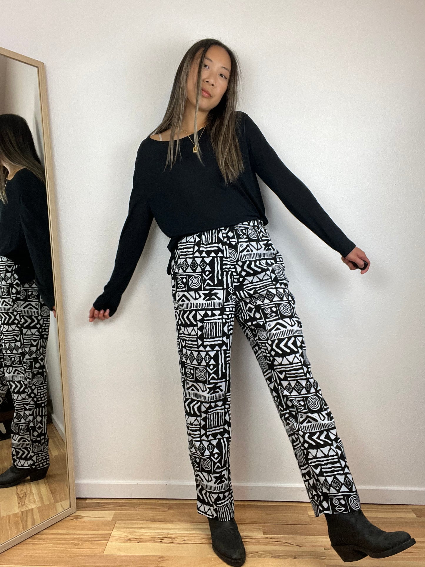 COTTON ABSTRACT PRINT PANTS