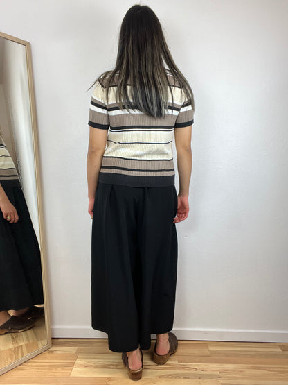 STRIPED MOCK NECK SHORT SLEEVE