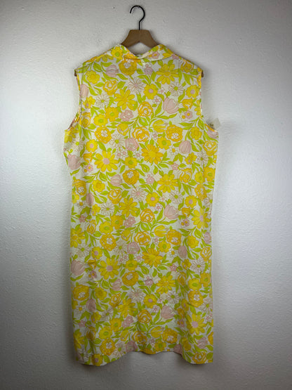 70s Floral Button Front Shift Dress