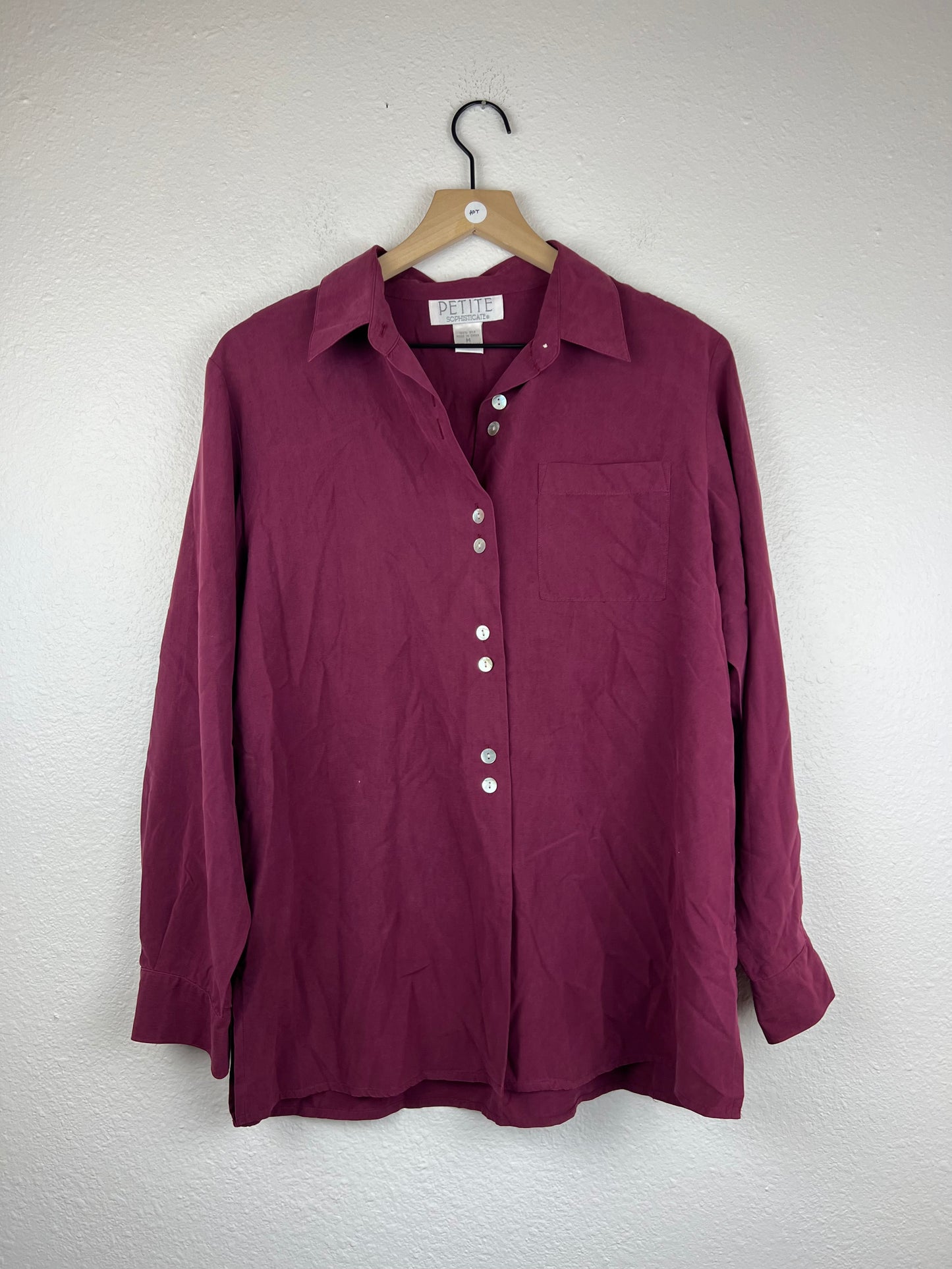 Vintage Silky Berry Pink Button Up Top