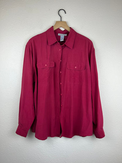 Vintage Silky Dark Pink Button Up Top