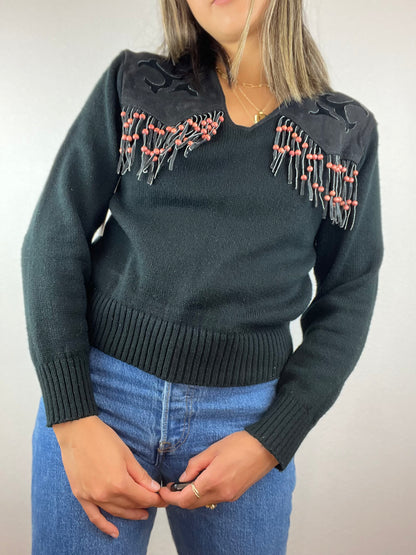 Beaded Fringe Sweater Top