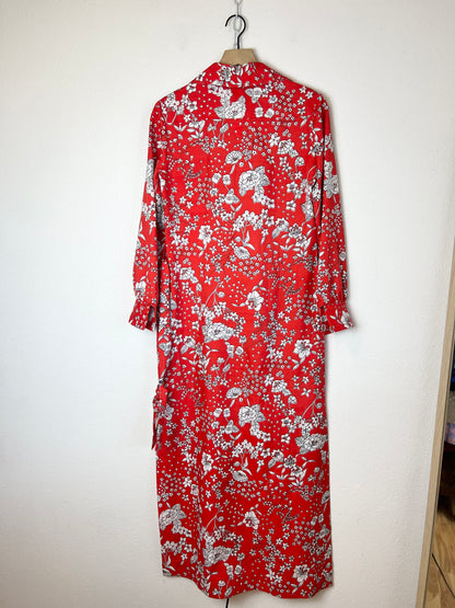 1970s RED FLORAL BUTTON DOWN MAXI DRESS