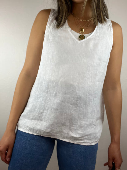 Tahari White Linen Top