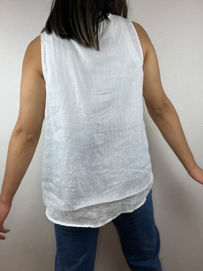 Tahari White Linen Top