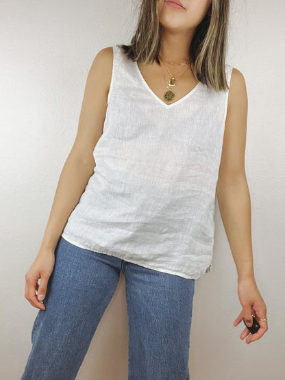 Tahari White Linen Top