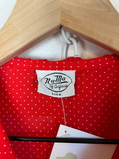 RED POLKA DOT RUFFLE LONG SLEEVE BUTTON UP