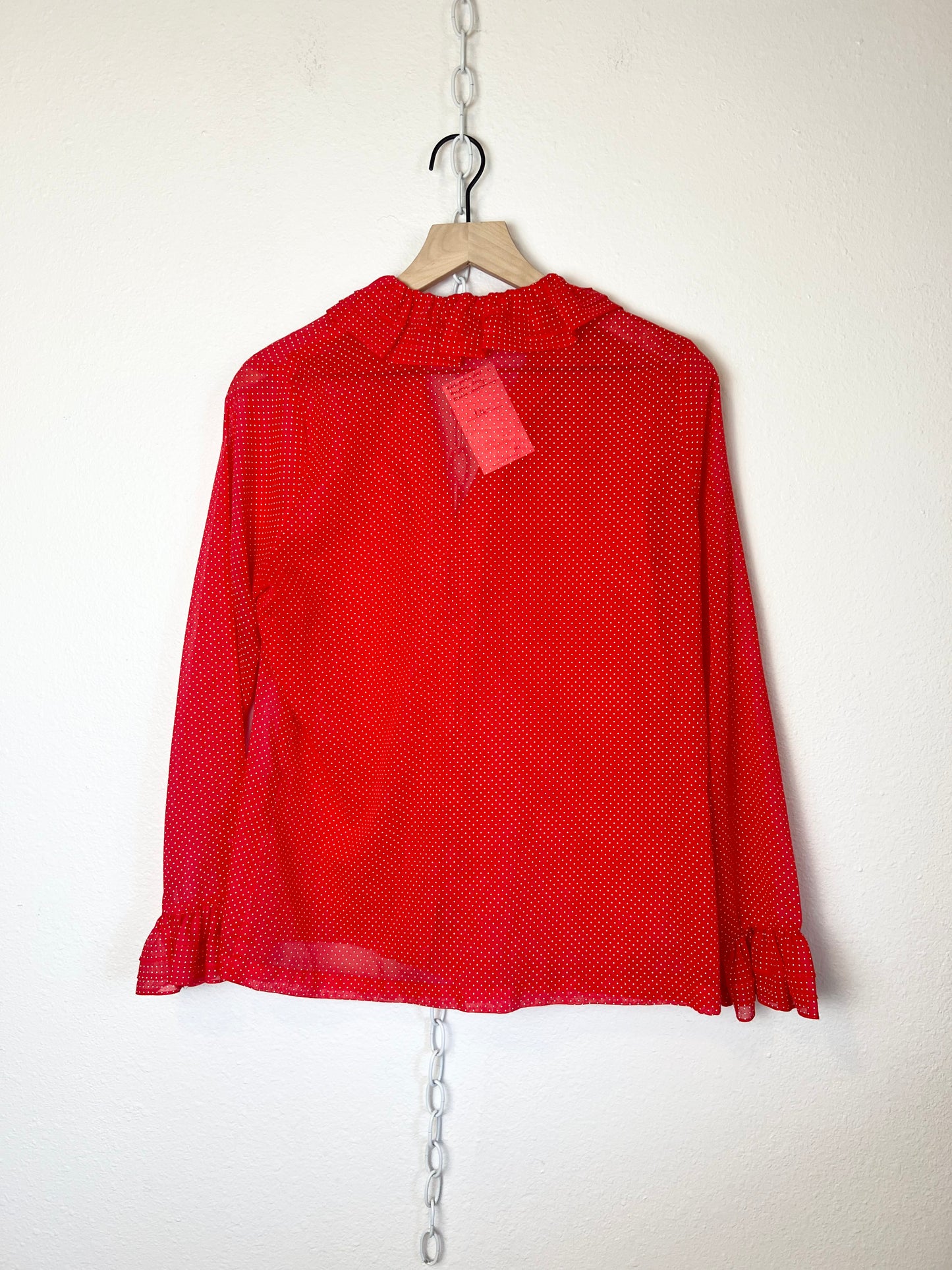 RED POLKA DOT RUFFLE LONG SLEEVE BUTTON UP