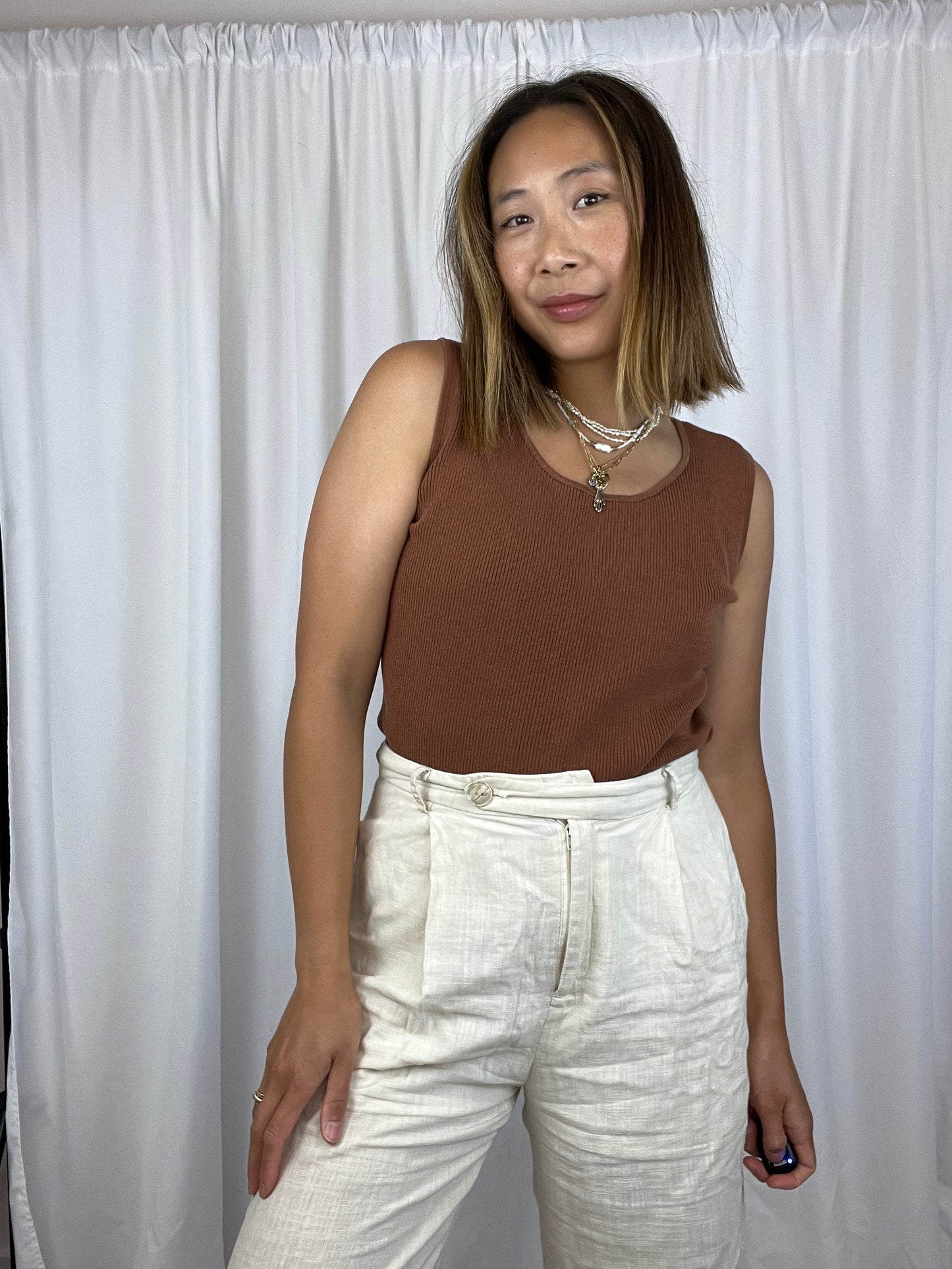 CHICO'S SILK BLEND RIBBED TANK