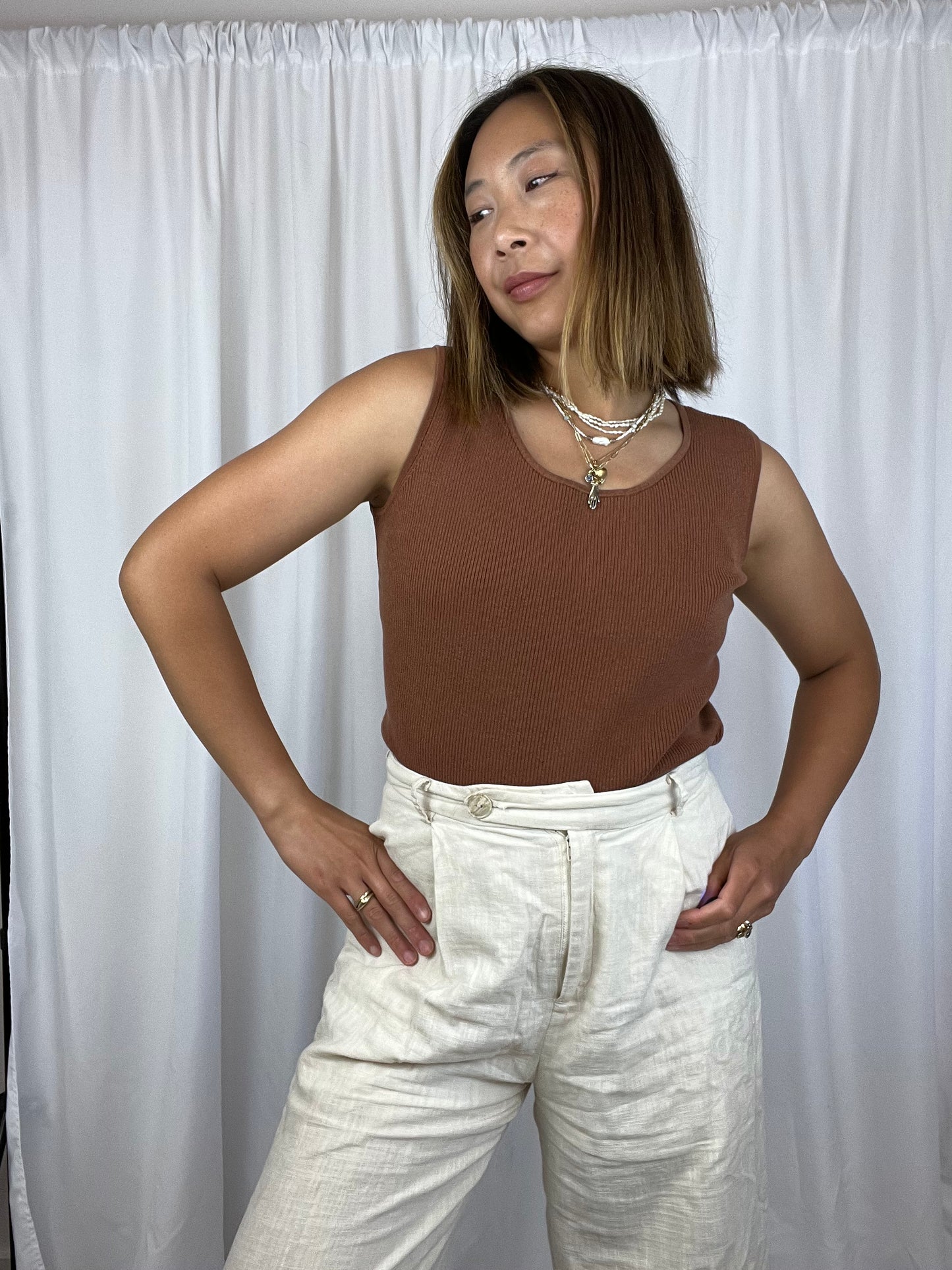 CHICO'S SILK BLEND RIBBED TANK