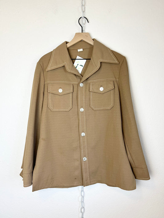 VINTAGE TAN BUTTON UP SHACKET