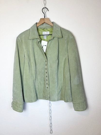 SAGE GREEN LEATHER SNAP UP JACKET