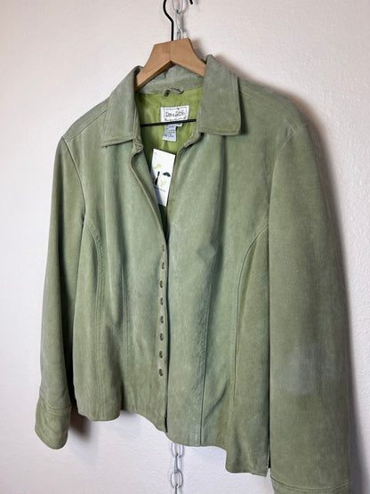 SAGE GREEN LEATHER SNAP UP JACKET