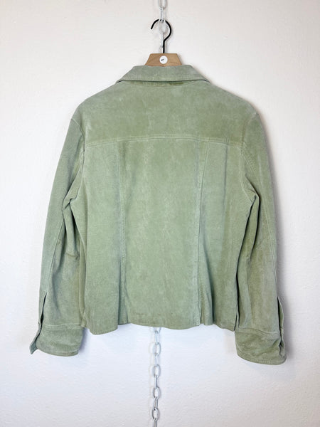 SAGE GREEN LEATHER SNAP UP JACKET