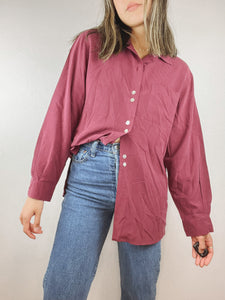 Vintage Silky Berry Pink Button Up Top