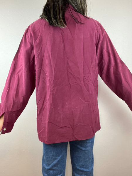 Vintage Silky Berry Pink Button Up Top
