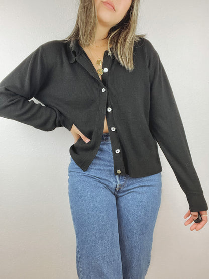Vintage Black Ribbed Cardigan