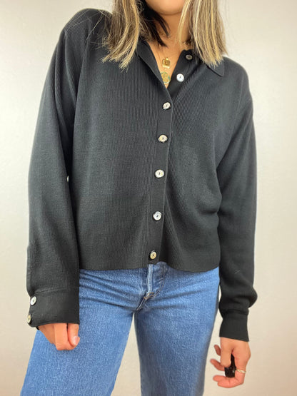 Vintage Black Ribbed Cardigan