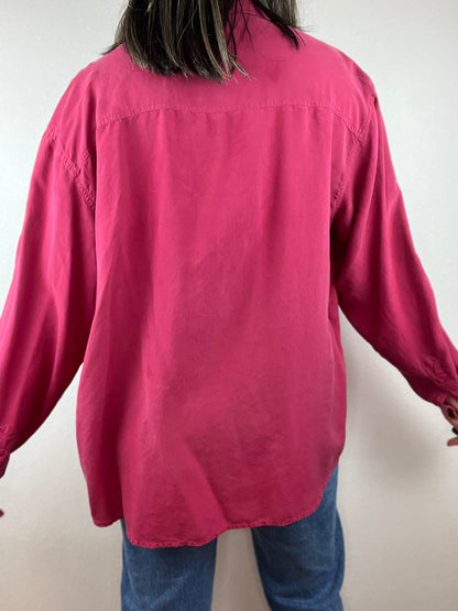 Vintage Silky Dark Pink Button Up Top