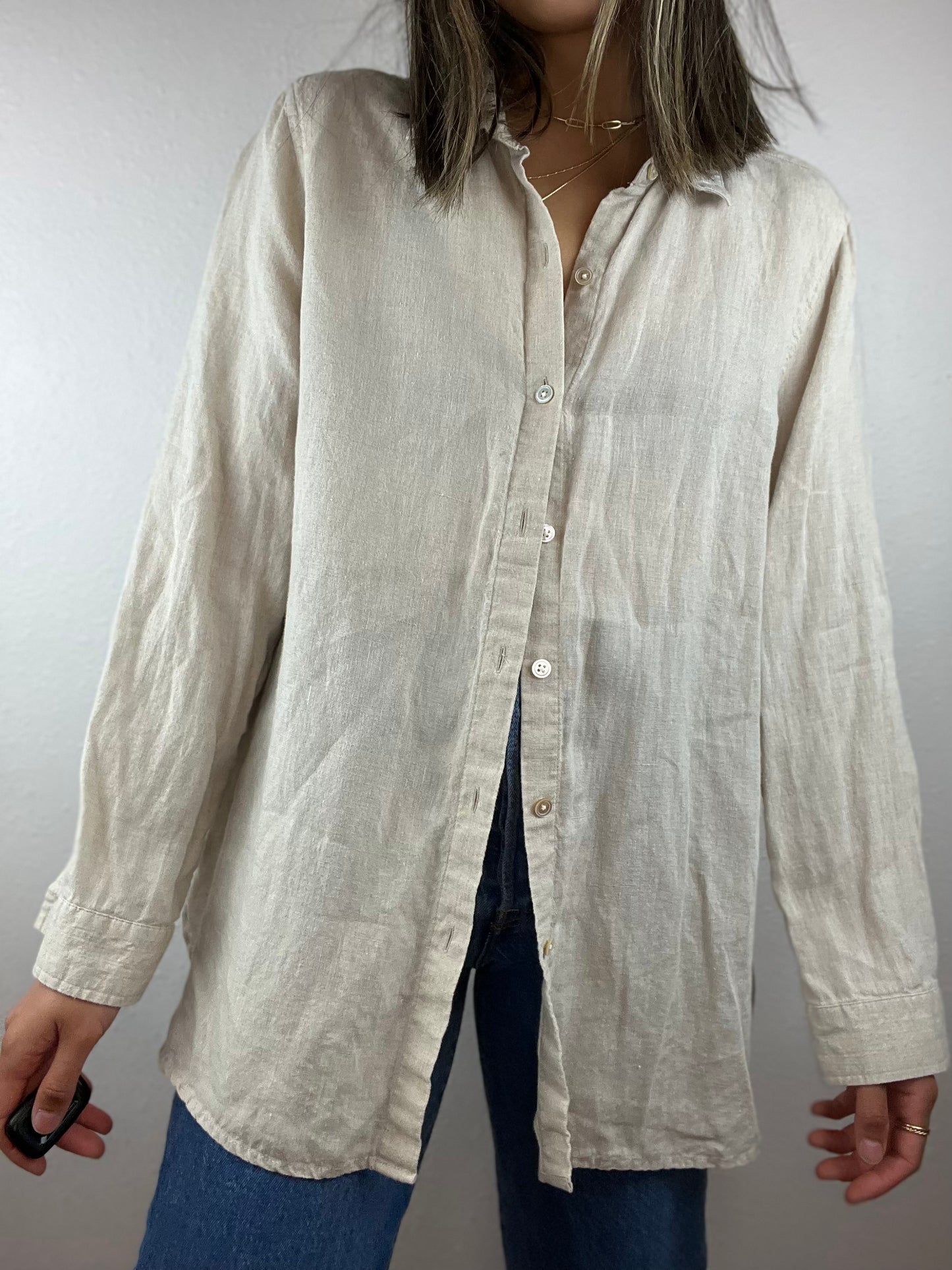 J. Jill Linen Long Sleeve Button Up Top