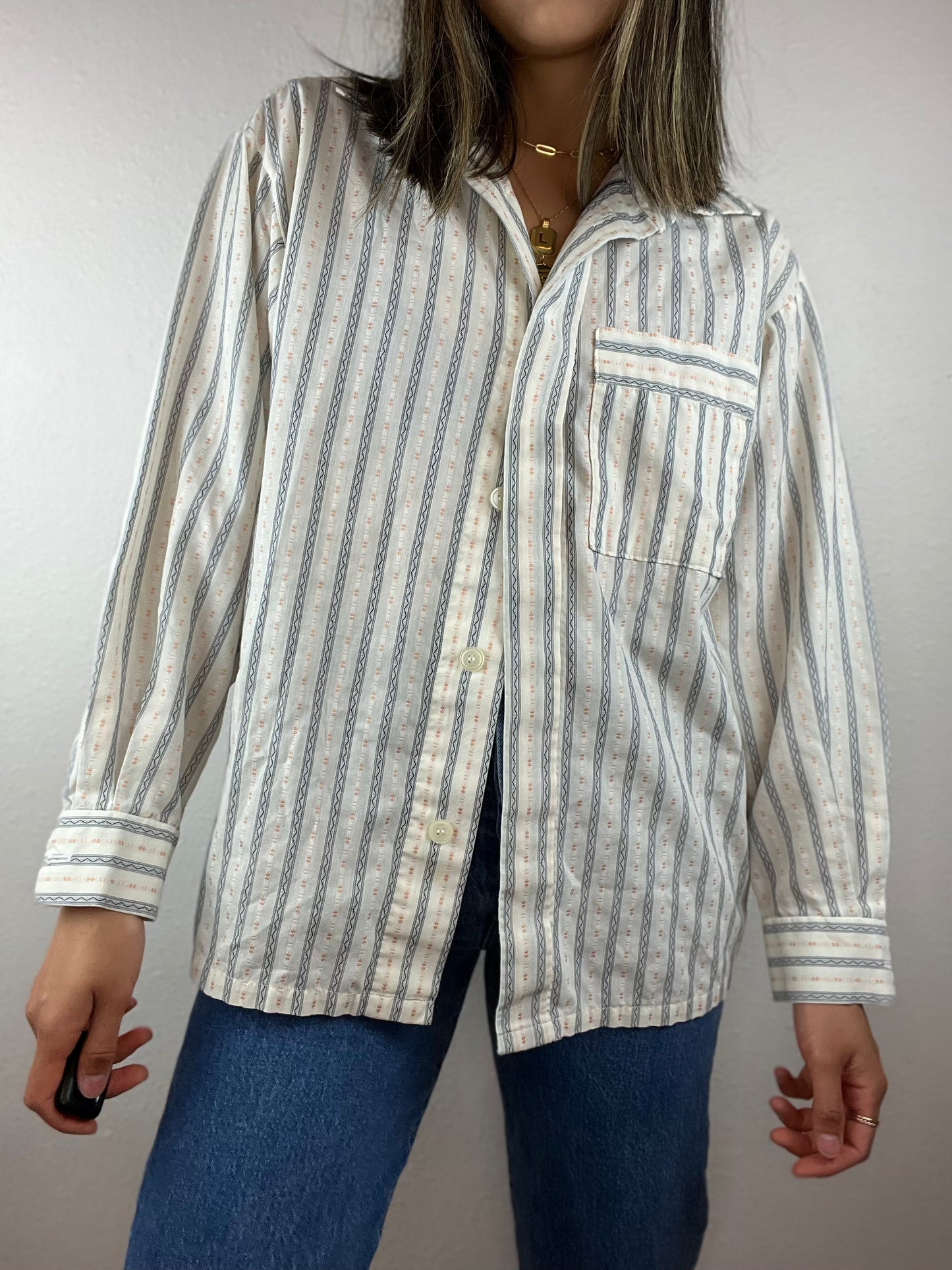 Handmade by Betty Striped Button Up Top