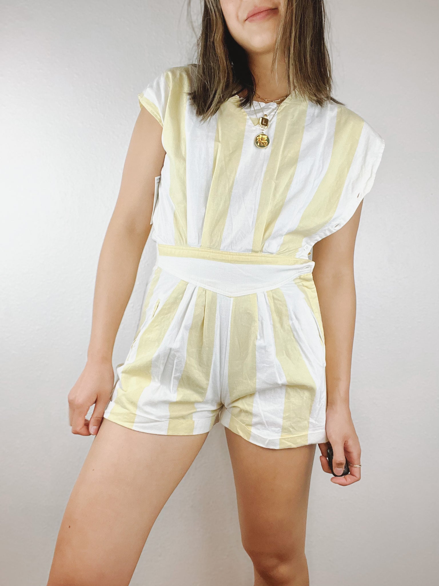 Vintage Yellow and White Striped Romper