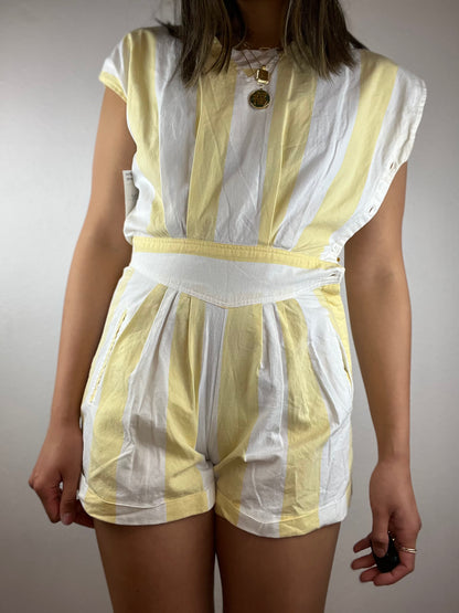 Vintage Yellow and White Striped Romper