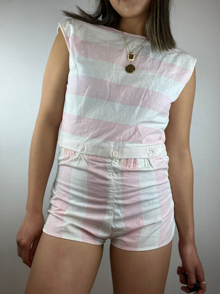 Vintage Pink and White Romper