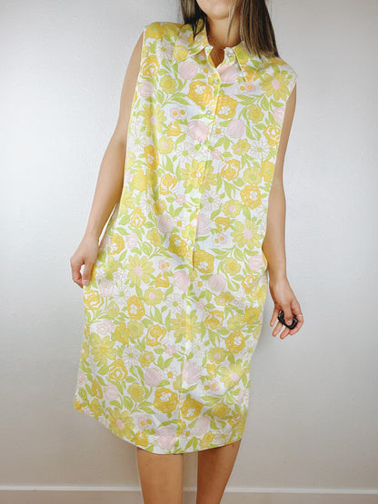 70s Floral Button Front Shift Dress