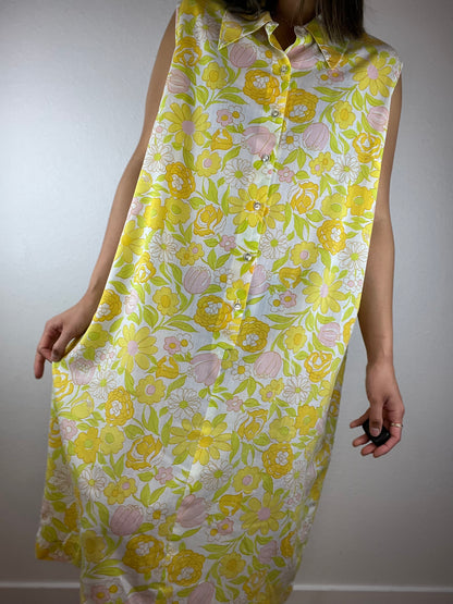 70s Floral Button Front Shift Dress