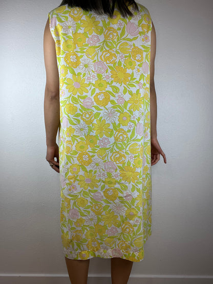 70s Floral Button Front Shift Dress