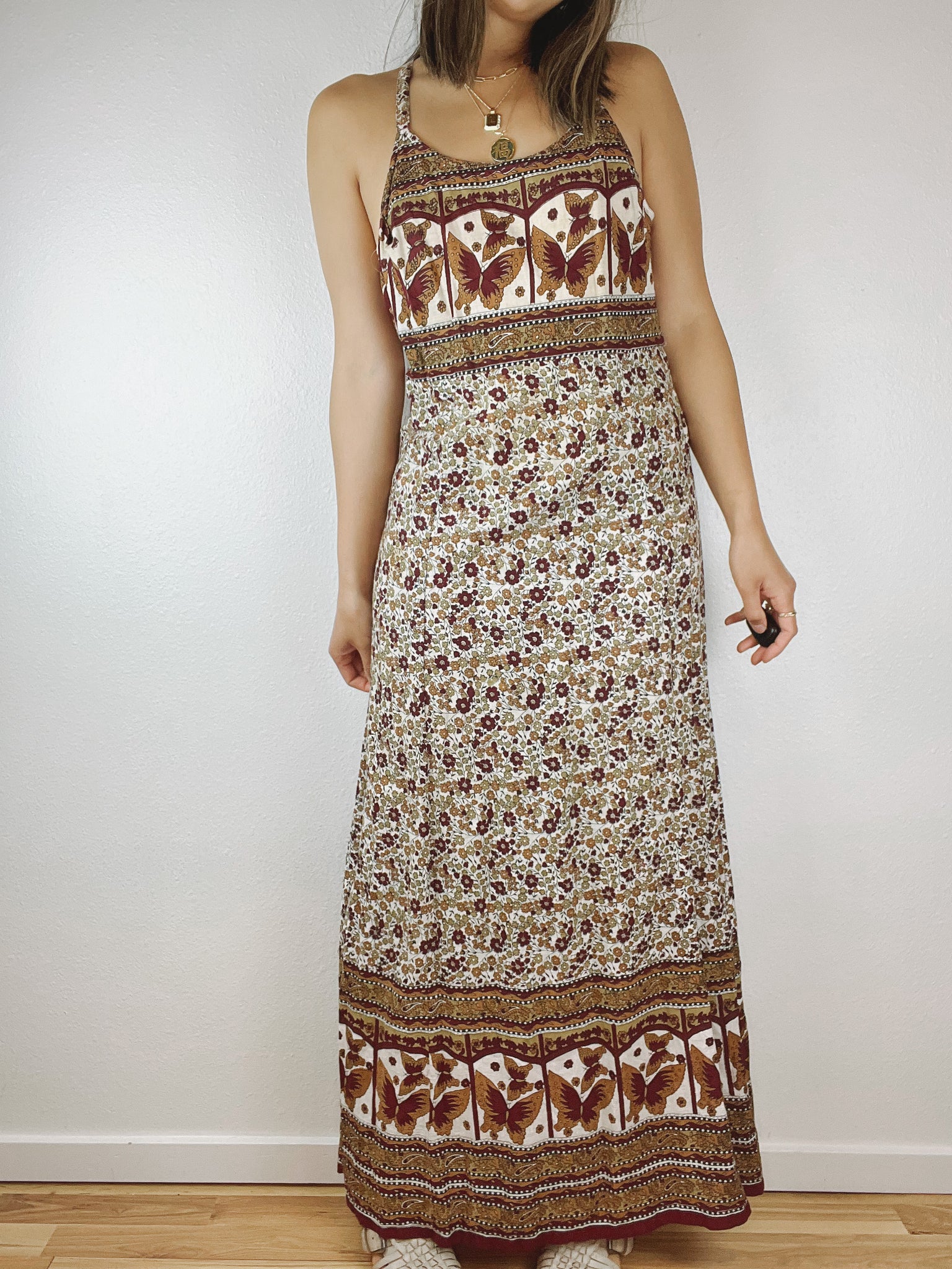Vintage Butterfly Floral Maxi Dress
