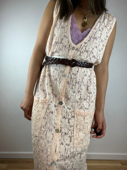 Open Knit Cream Button Up Dress