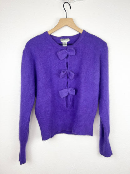 PURPLE ANGORA BOW SWEATER
