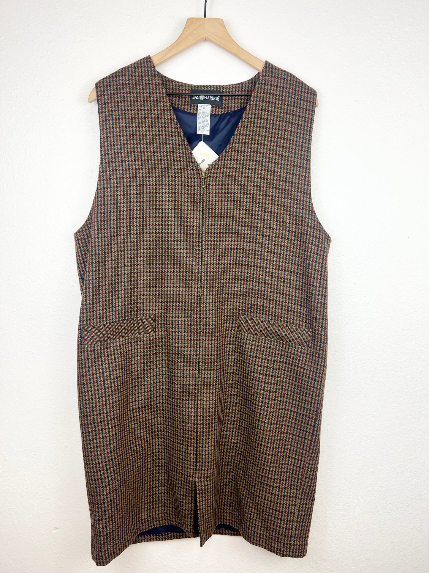 HOUNDSTOOTH PLAID WOOL DRESS