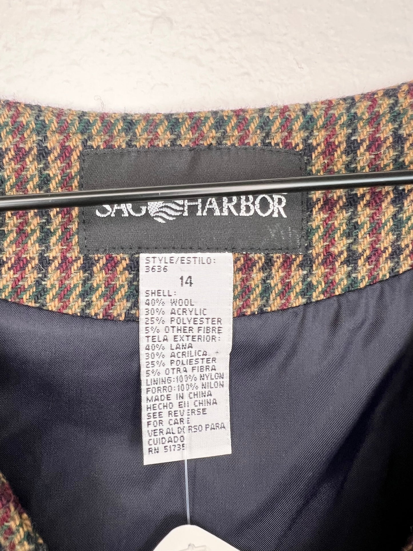 HOUNDSTOOTH PLAID WOOL DRESS