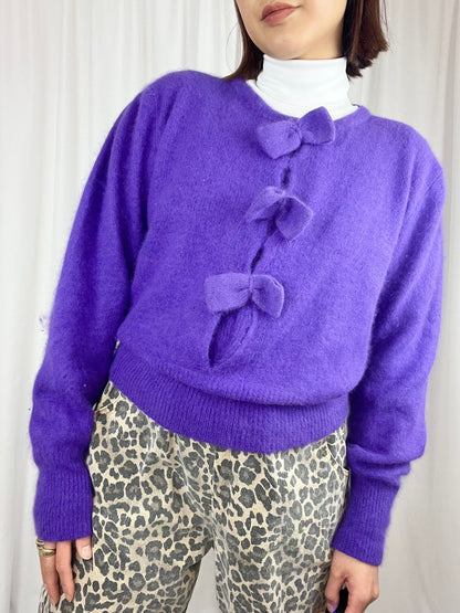 PURPLE ANGORA BOW SWEATER