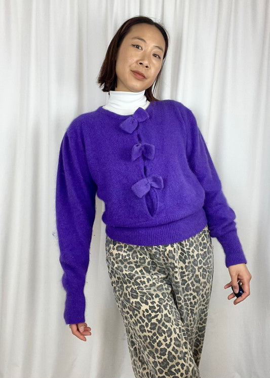 PURPLE ANGORA BOW SWEATER
